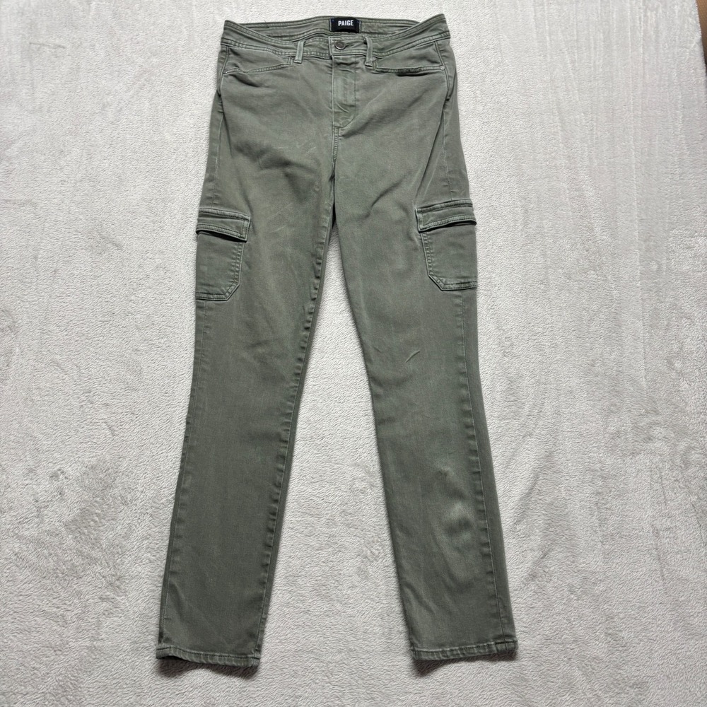 Paige Hoxton Ankle Cargo Jeans Womens 28 Vintage Green Skinny High Rise Stretch